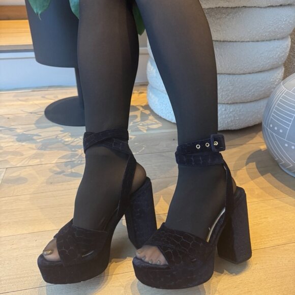 Ash Chunky Platform Sandal Heels - Croc Embossed, Midnight Navy Sz 7.5 - Picture 5 of 5